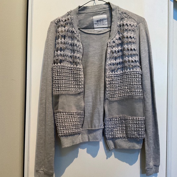 edc by ESPRIT | Grey Crochet-Detailed Sweater - Picture 1 of 4